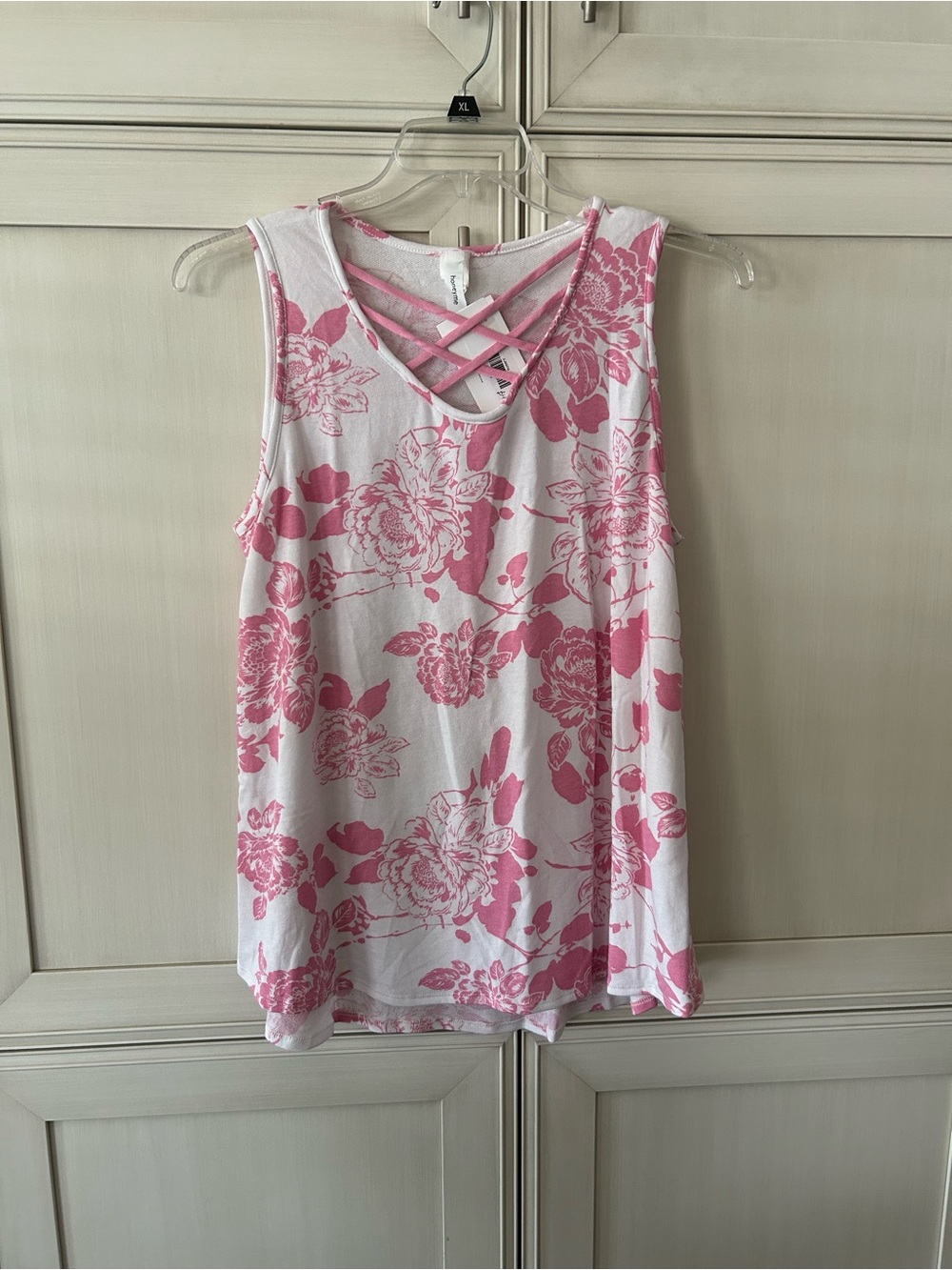 Honeyme Pink Floral Crisscross Front Tank